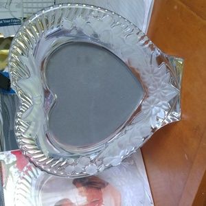 Beautiful vintage Floral etched HEART shaped glass frame